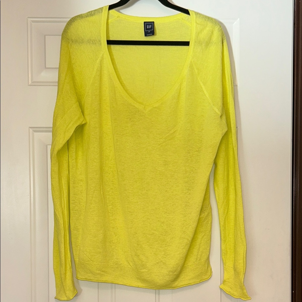 Gap Linen Blend Women's V-Neck Sweater 2XL Yellow/“Limon” Lightweight